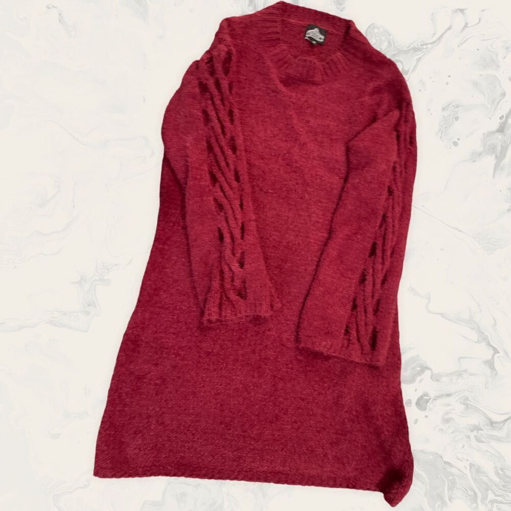 Angie Crewneck Long Sleeve Knit Mini Sweater Dress - Size M - Burgundy
